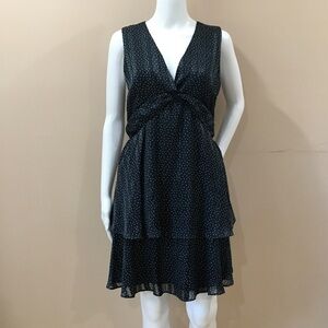 Banana Republic fit&flare Dress Womens Navy Polka Dot Ruffle Twist